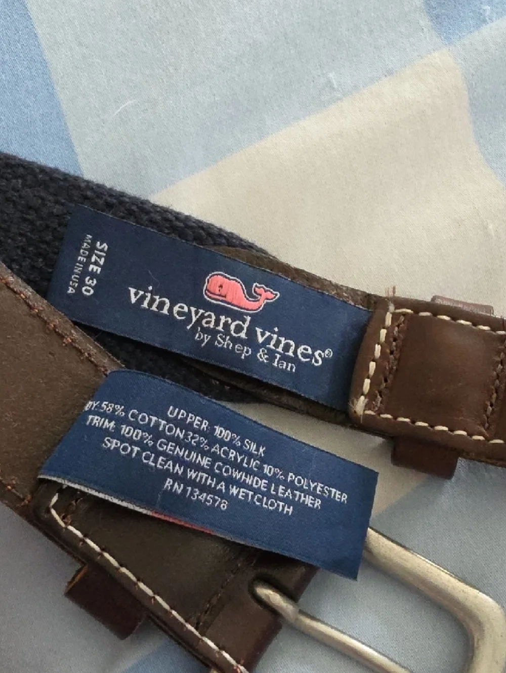 2 Vineyard Vines Belts, Ice Hockey Themed, Silk Cotton And Leather